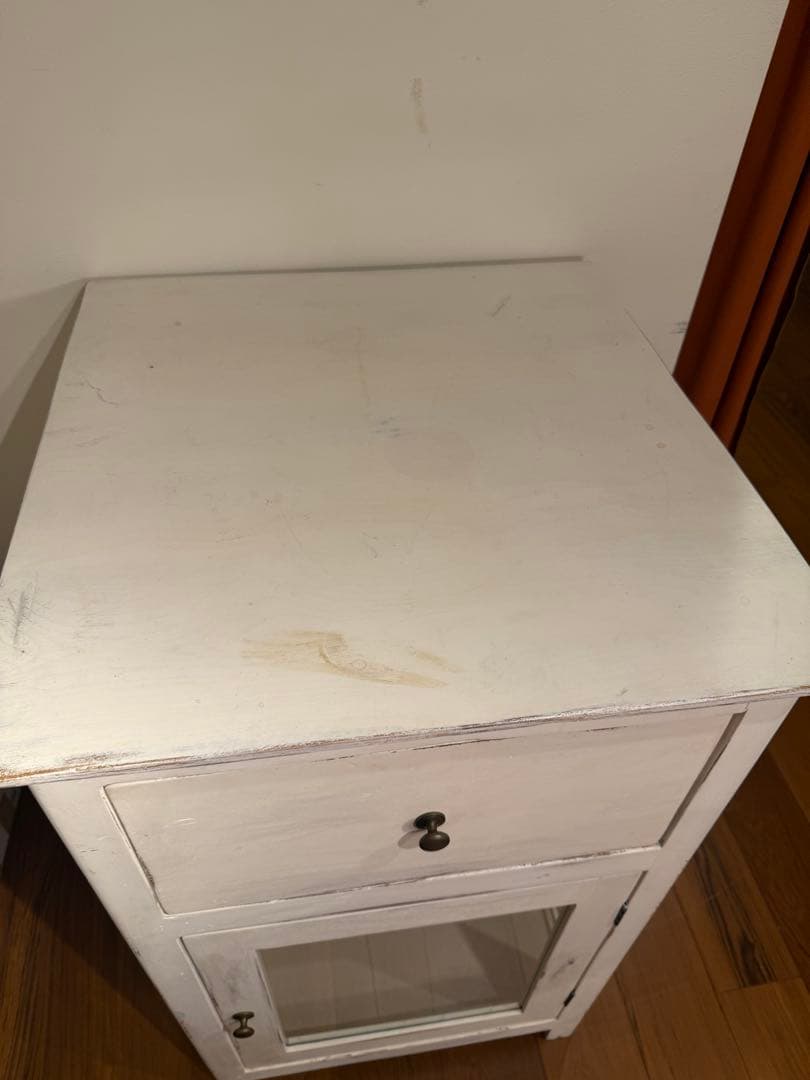 商品代1000円最終11/24まで【ホワイト木製チェスト】ガラス扉 ヴィンテージ