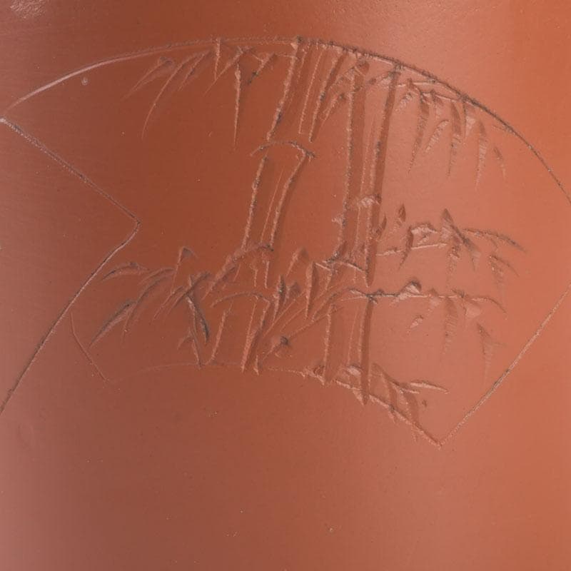 煎茶道具　常滑焼　朱泥　漢詩竹刻　横手急須　V　9580