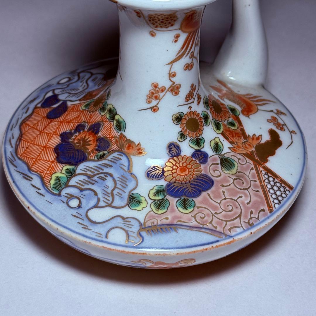 ◆伊万里 染錦金彩花鳥文銚子一対 酒器 上手品 明治時代◆