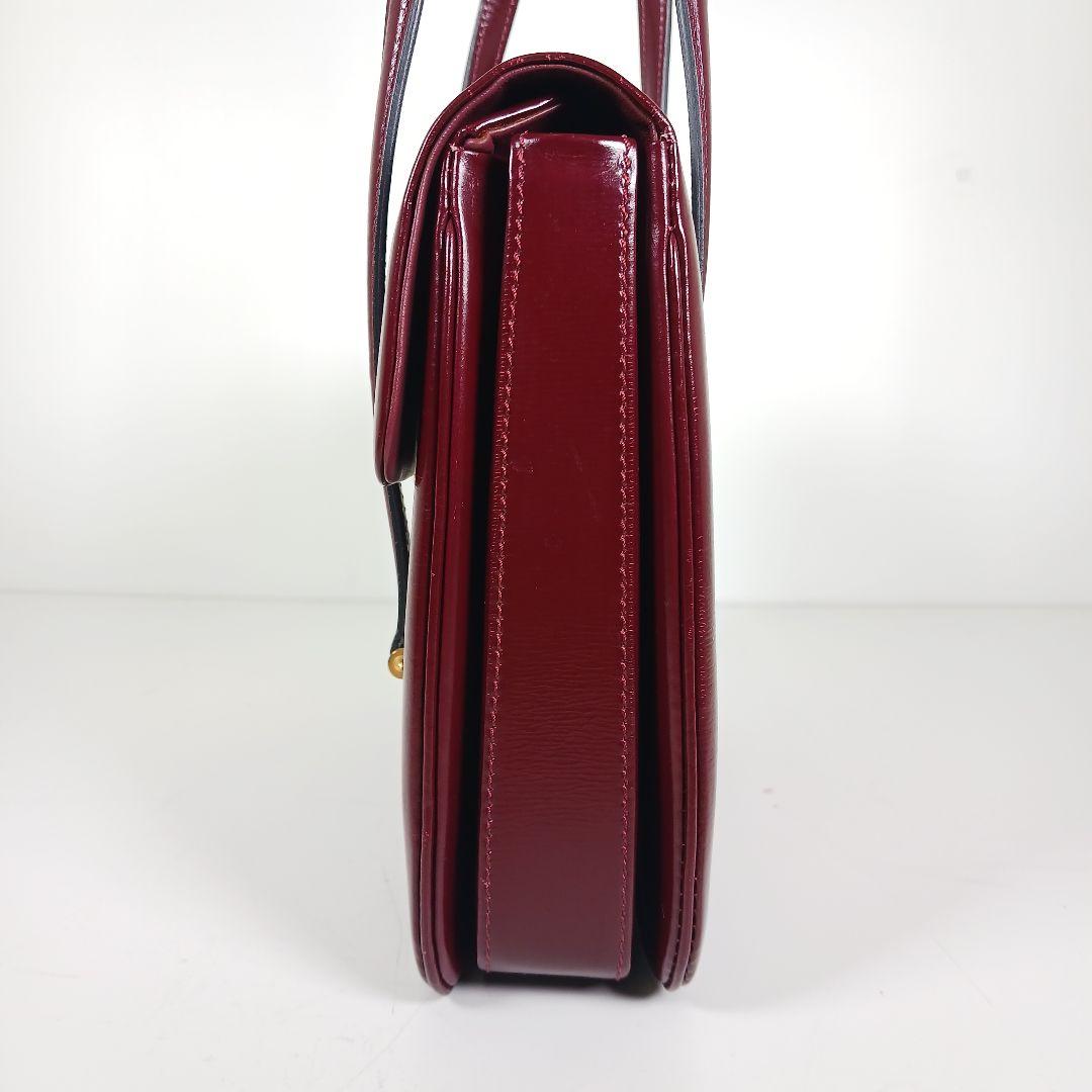 ランバン ヴィンテージ スムースレザー ハンドバッグ 光沢 ボルドー