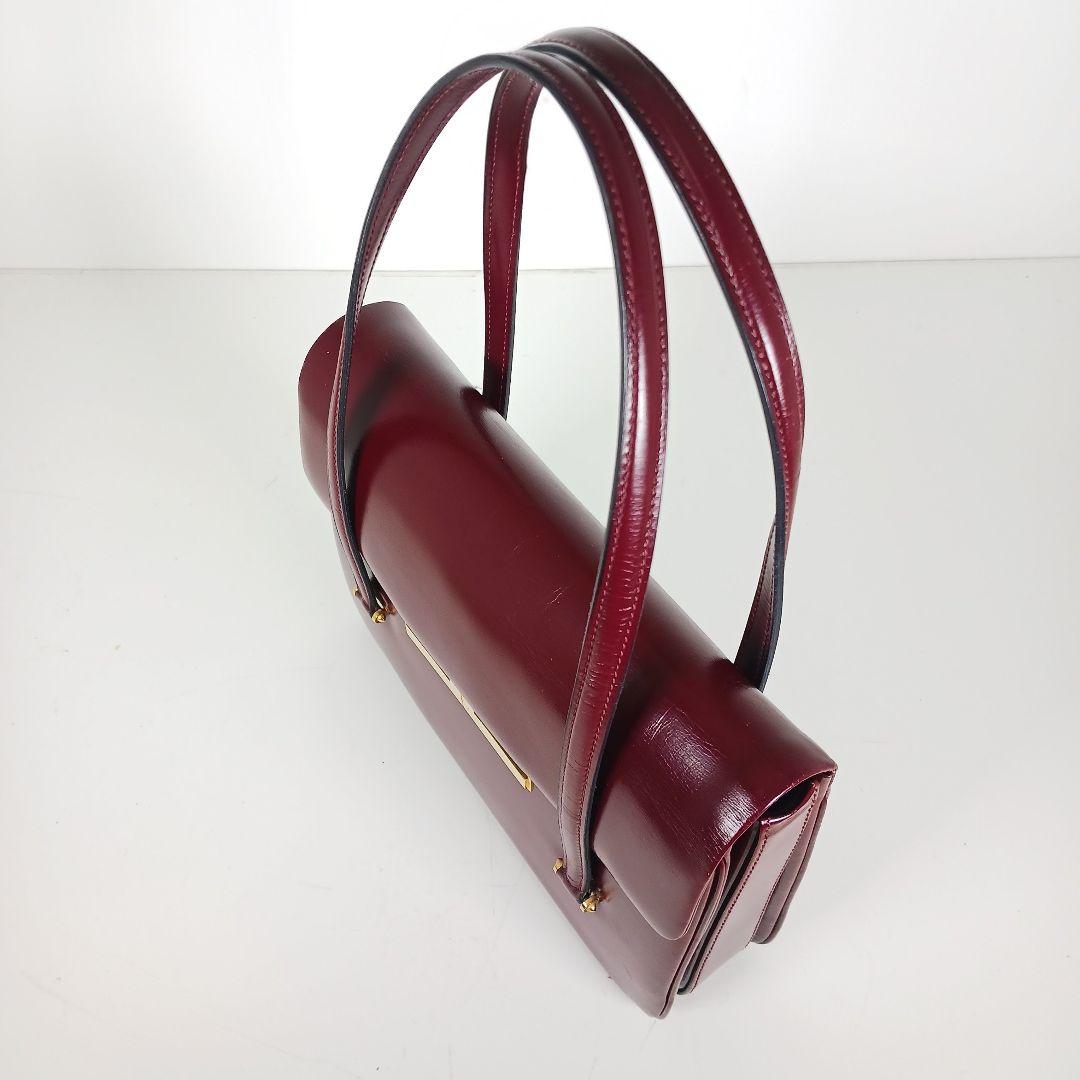 ランバン ヴィンテージ スムースレザー ハンドバッグ 光沢 ボルドー
