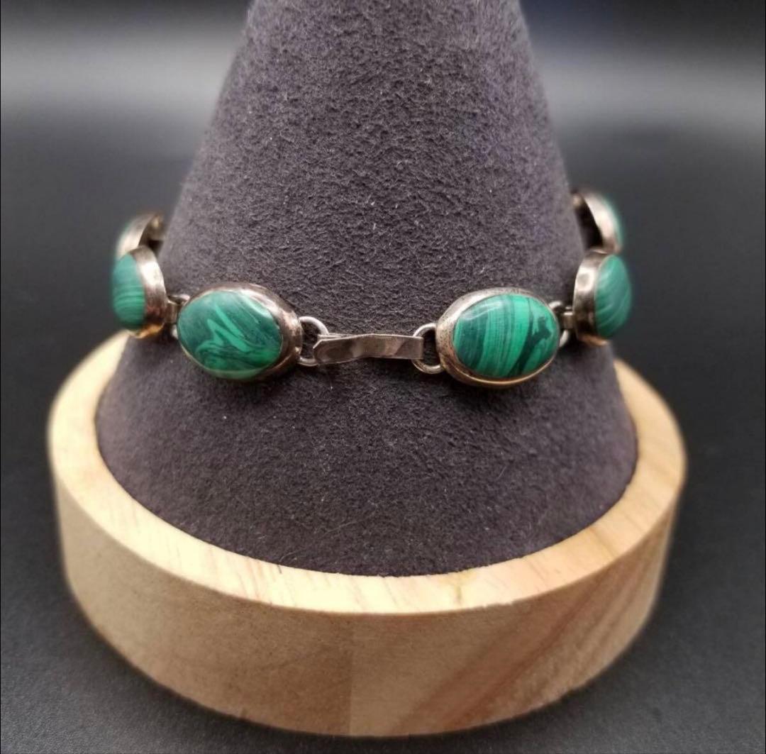 メキシコ 925 シルバー マラカイトカラー オーバルチェーン ヴィンテージ ブ