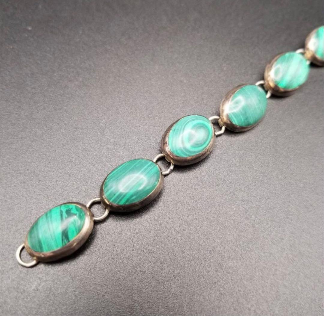 メキシコ 925 シルバー マラカイトカラー オーバルチェーン ヴィンテージ ブ