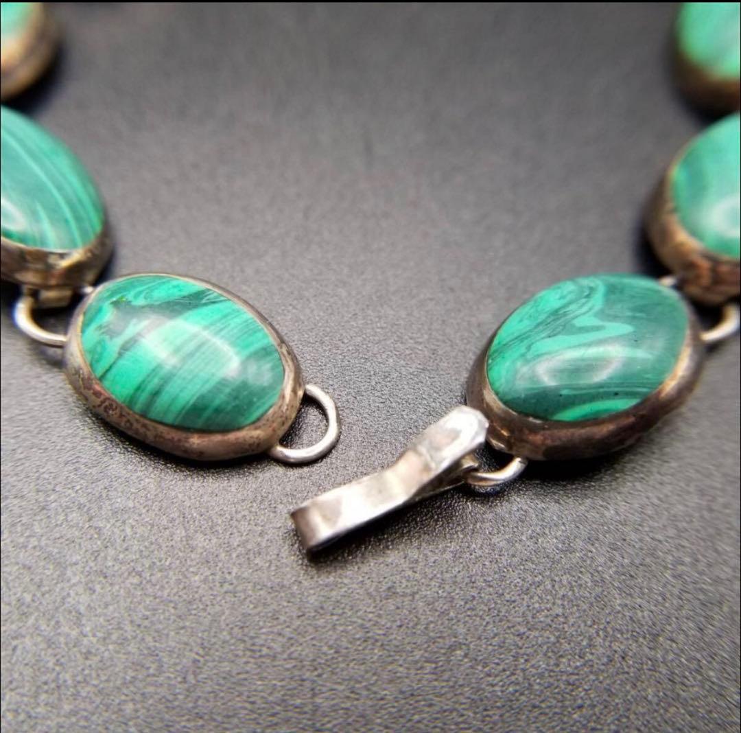 メキシコ 925 シルバー マラカイトカラー オーバルチェーン ヴィンテージ ブ