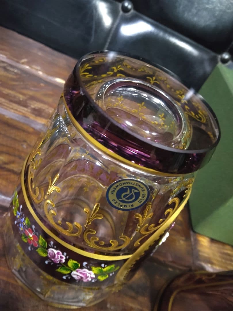 未使用　ドイツ製　ゴブレット　ペア　ハンドエナメル　ルビーレッド 　クリスタル