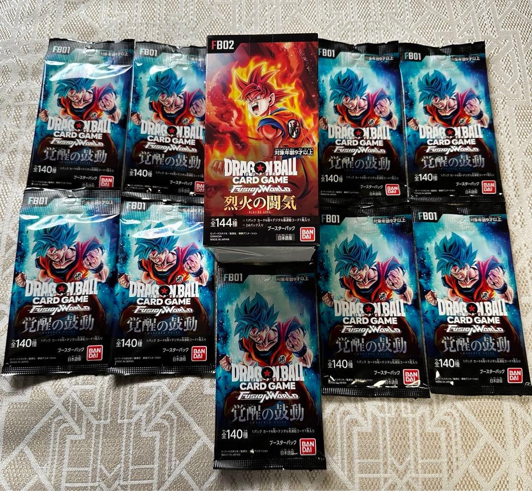 ドラゴンボールカードゲーム 烈火の闘気テープ付き1BOX&覚醒の鼓動バラ9パック