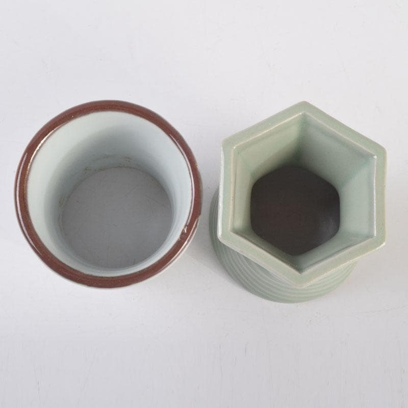 韓国美術　慶安窯　青磁白磁　鶴文　蓋置　一双　共箱　V　8649