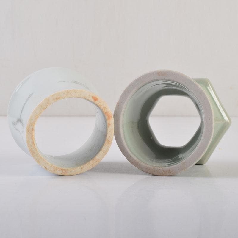 韓国美術　慶安窯　青磁白磁　鶴文　蓋置　一双　共箱　V　8649