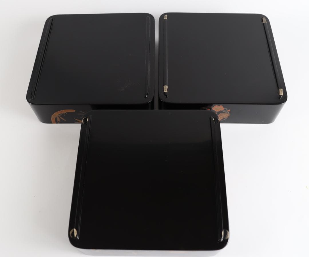 輪島塗 三段重 重箱 花紋 金彩 共箱