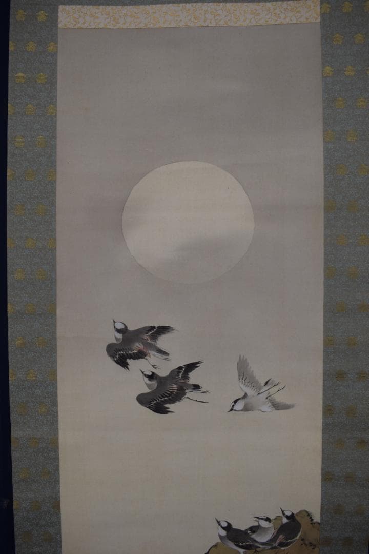 琴仙/月下千鳥図/群鳥図/掛軸☆宝船☆Z-383