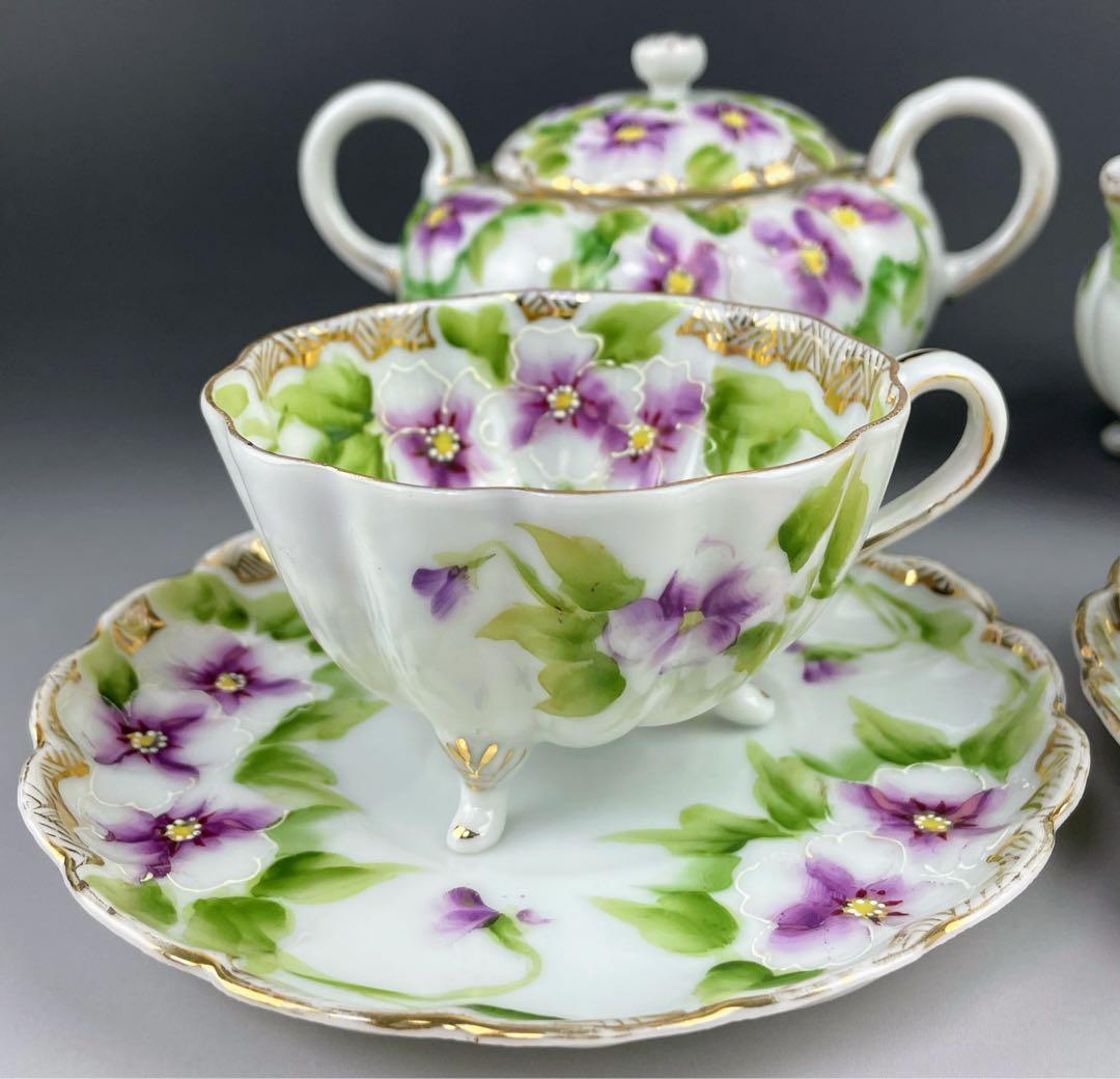 【美品】オールドノリタケ パンジー紋 ティーセット ビオラ 三つ脚 猫足