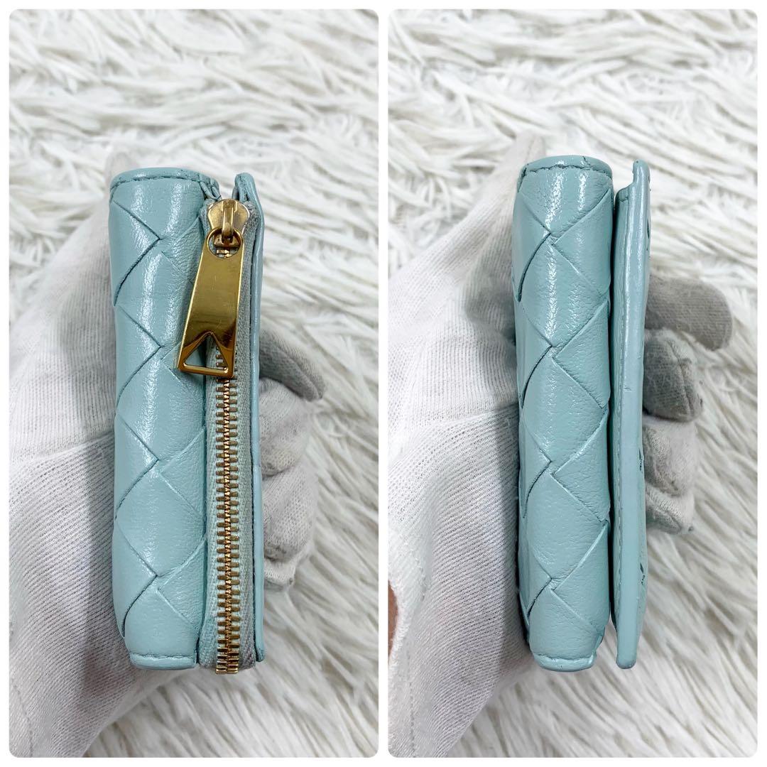 【✨極美品✨】ボッテガヴェネタ イントレチャート 三つ折り財布 ターコイズブルー