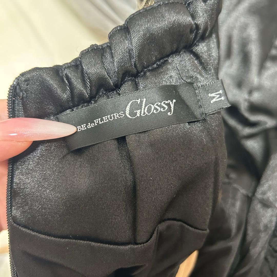 Robe de fleur glossy 黒 M パール装飾 キャバドレス