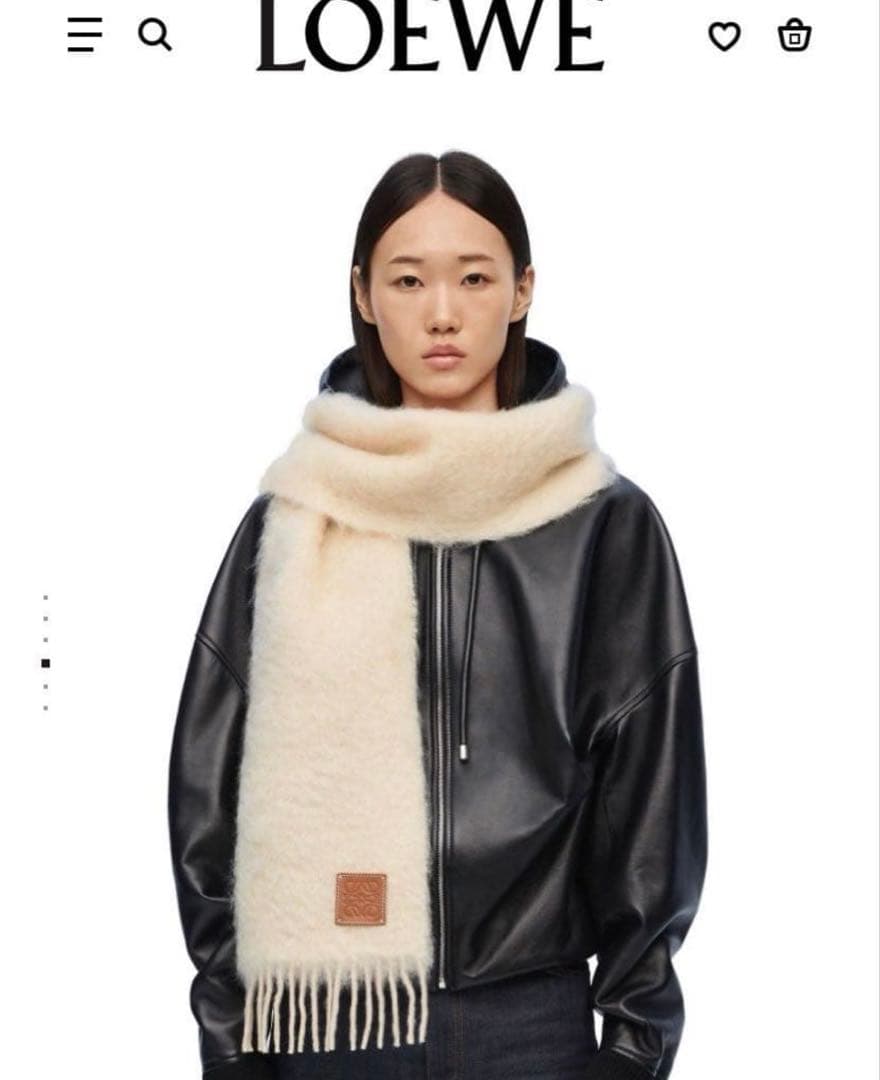 LOEWE アイボリー フリンジマフラー