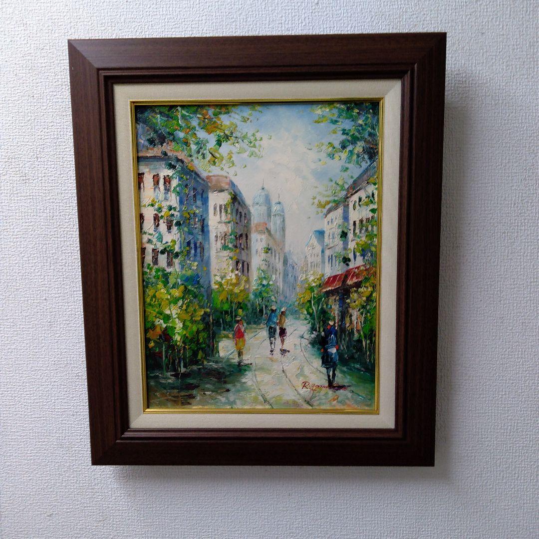 肉質油絵　立て　F6　パリの街角　額装仕上げ品