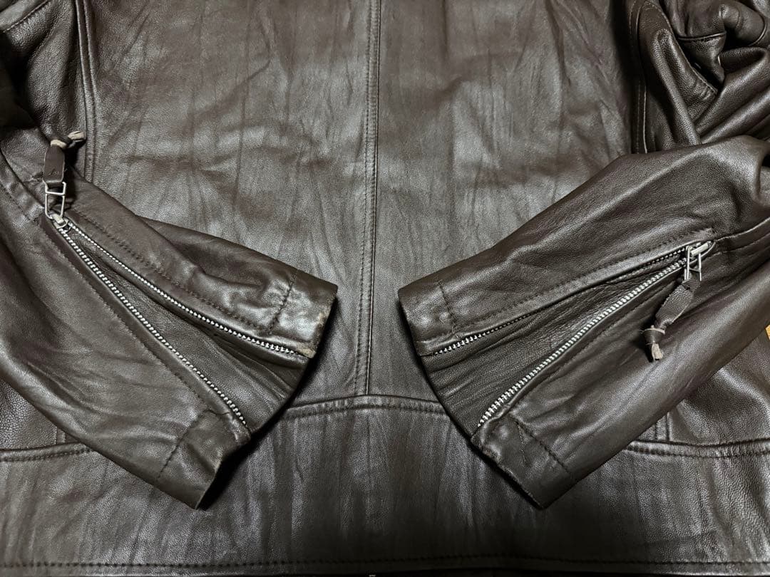 【美品】Uniqlo 羊革 ラムレザー シングルライダース ダブルジップ XL