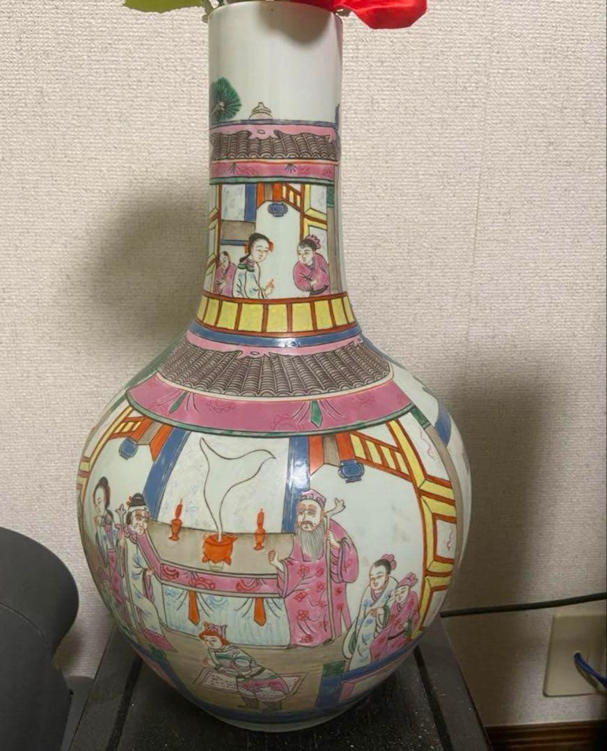 中国古美術　清末民国時代　粉彩天球瓶　40cm 刀馬人物