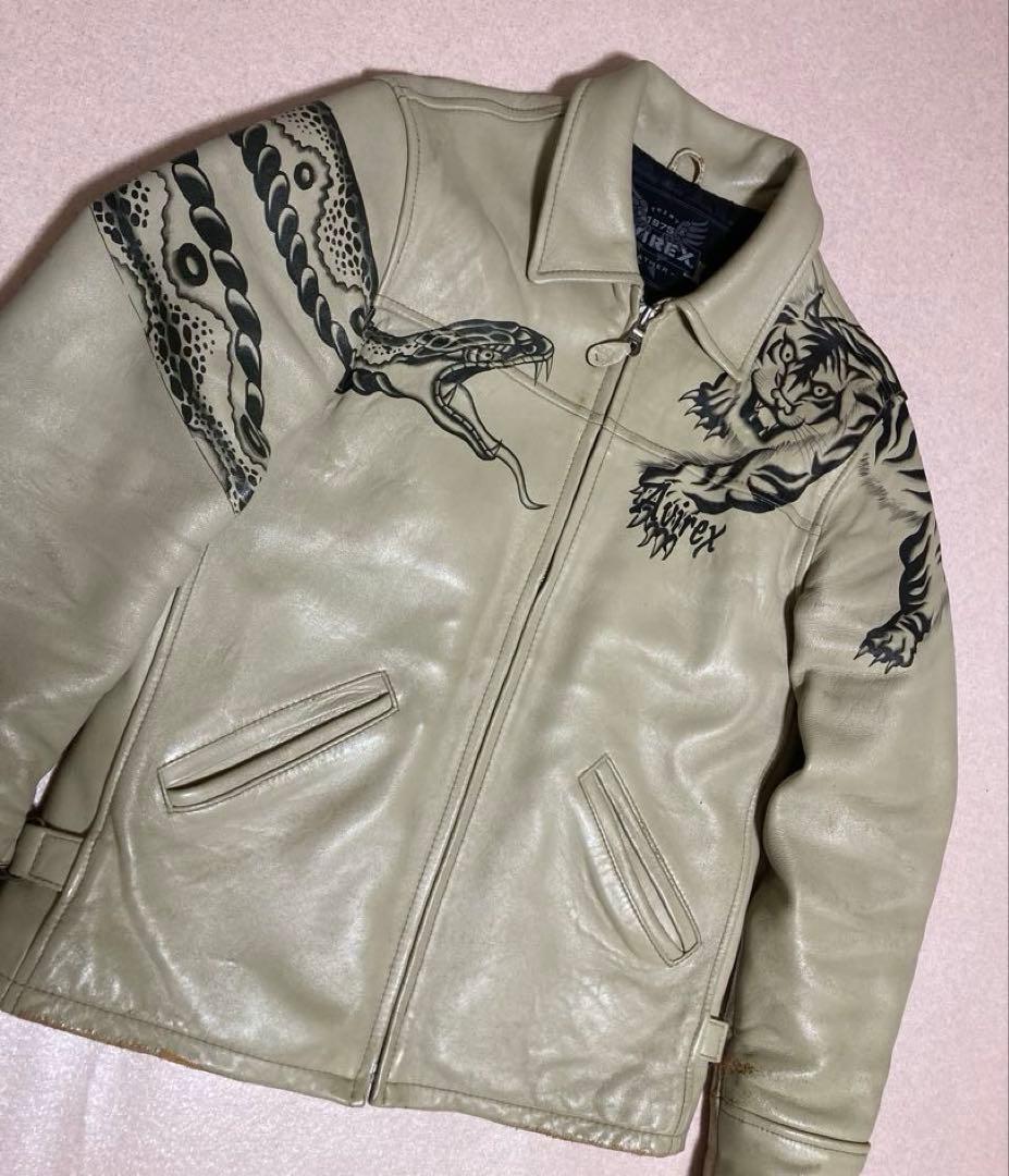 極希少 AVIREX 世界80着限定 虎&蛇墨絵 レザー ライダースジャケット
