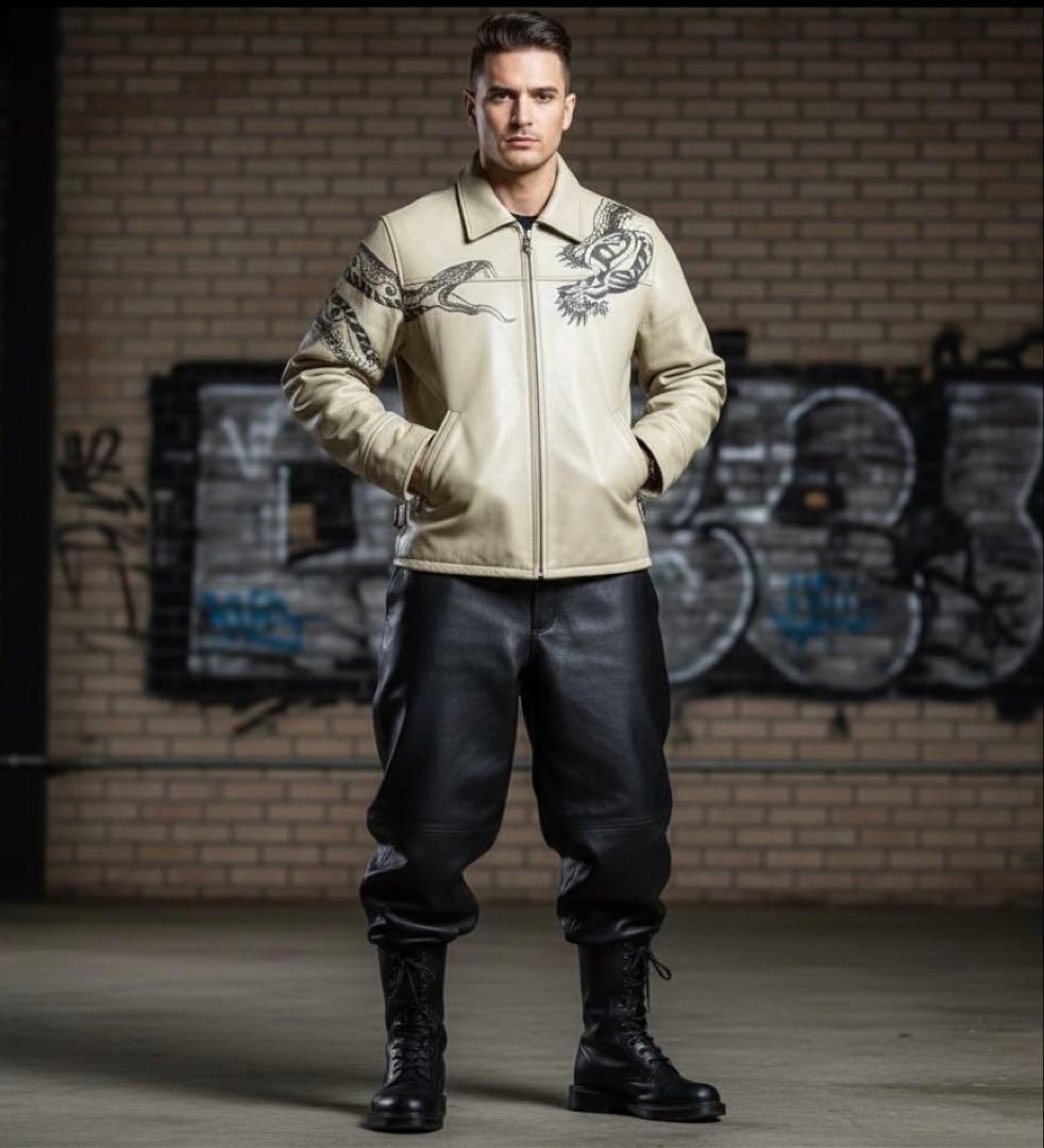 極希少 AVIREX 世界80着限定 虎&蛇墨絵 レザー ライダースジャケット