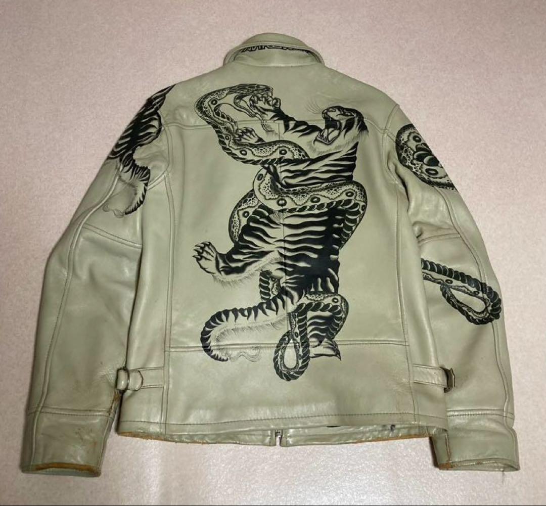 極希少 AVIREX 世界80着限定 虎&蛇墨絵 レザー ライダースジャケット