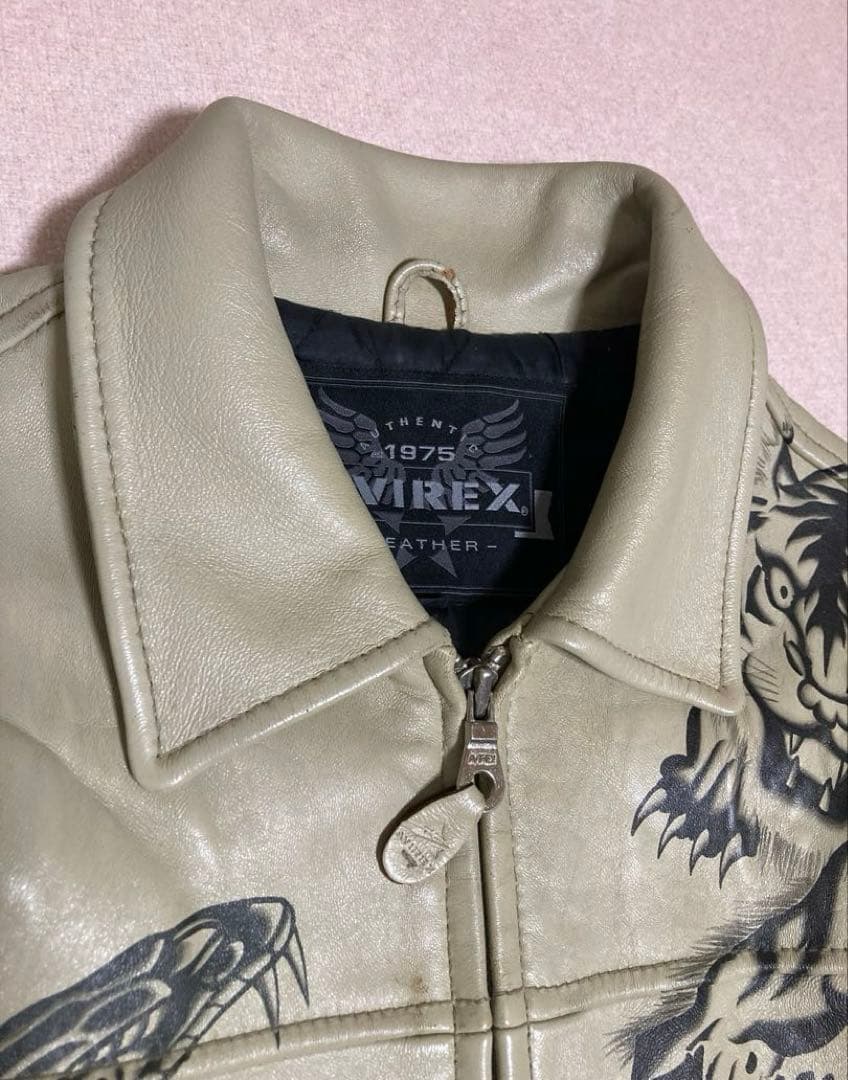極希少 AVIREX 世界80着限定 虎&蛇墨絵 レザー ライダースジャケット