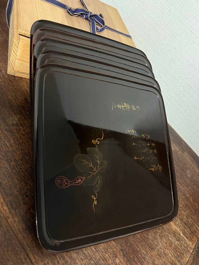 黑漆盆5枚セット 木箱付き