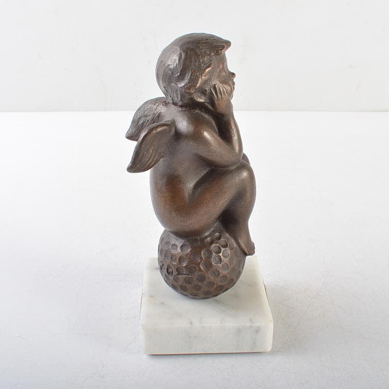 彫刻家　玉野勢三作　ブロンズ像　「ゆめ」 大理石台座　M　R6096