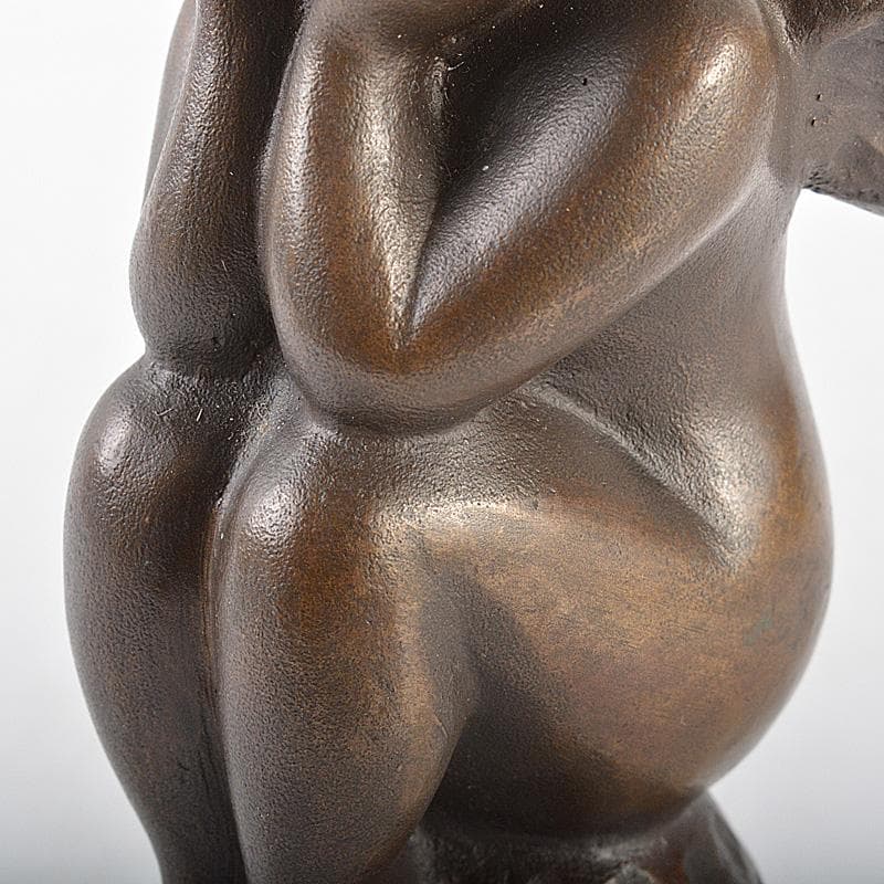 彫刻家　玉野勢三作　ブロンズ像　「ゆめ」 大理石台座　M　R6096