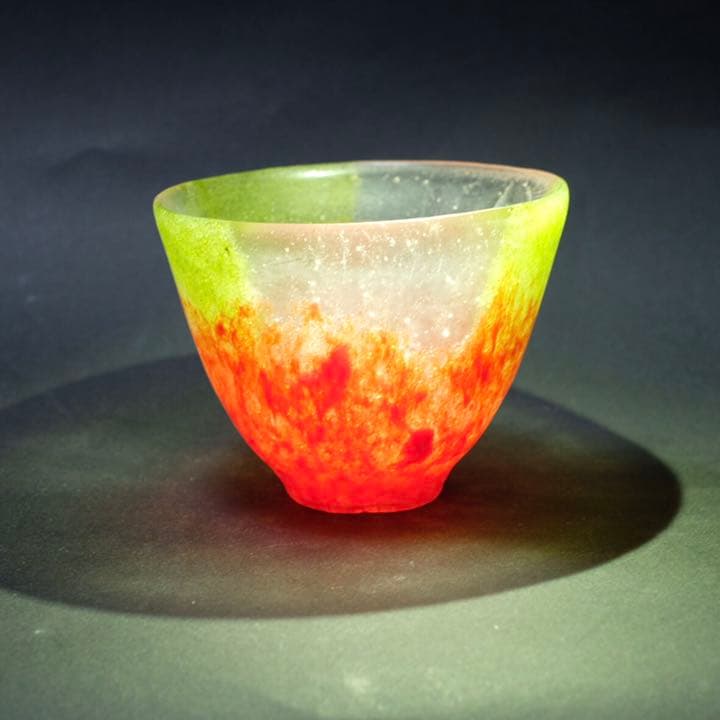 パート・ド・ヴェール　ぐい呑　朱色　ガラス作家　佐伯泰典作