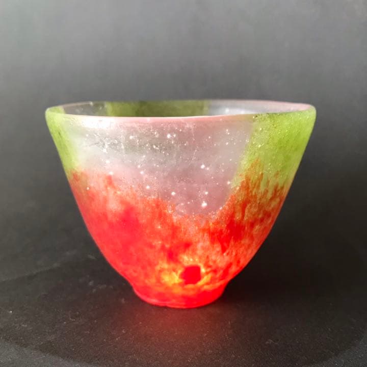 パート・ド・ヴェール　ぐい呑　朱色　ガラス作家　佐伯泰典作