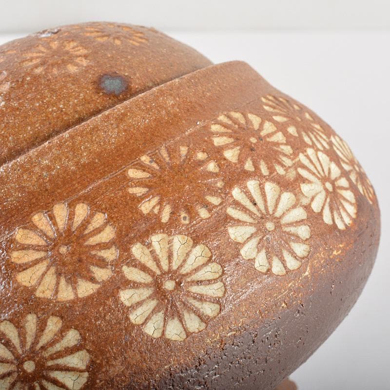 肥前　くろかみ窯　小野竹春作　花文　香炉　共箱　C　R7327