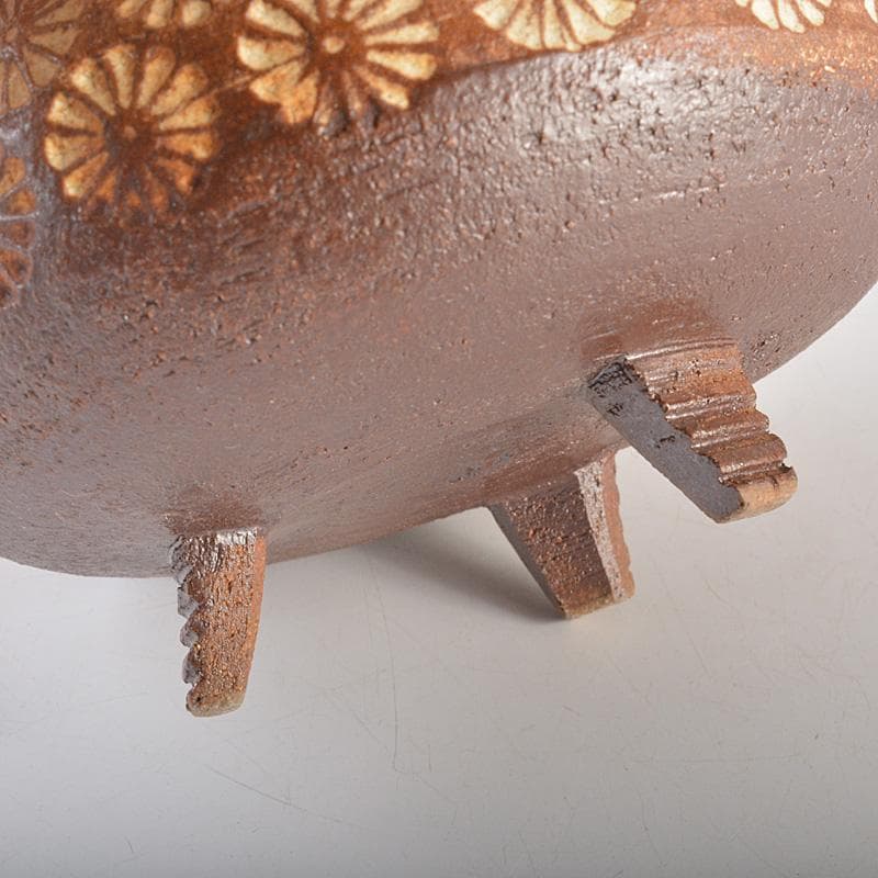 肥前　くろかみ窯　小野竹春作　花文　香炉　共箱　C　R7327