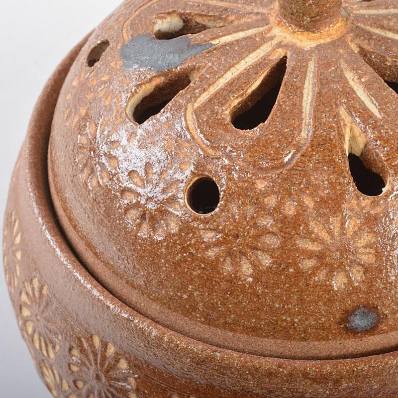 肥前　くろかみ窯　小野竹春作　花文　香炉　共箱　C　R7327