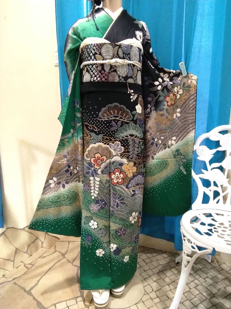 振袖フルセット、正絹絞り辻が花、成人式、重ね衿、帯揚げ帯締め、膨れ袋帯、襦袢