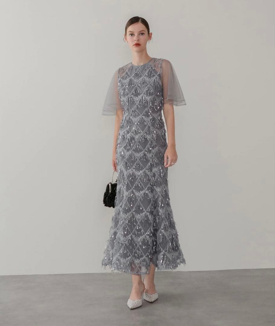 パーティードレス スパンコール　グレーM