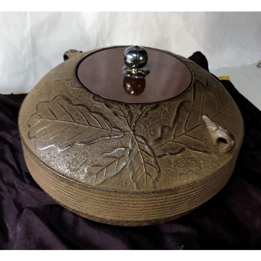 F815 木村一無 (肇次郎) 高山寺 柏釜 銀摘 共箱 茶釜 茶道具