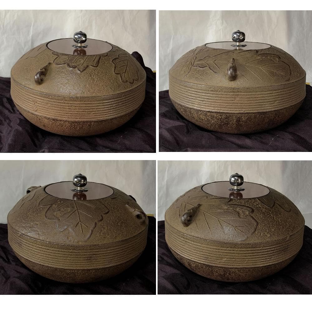 F815 木村一無 (肇次郎) 高山寺 柏釜 銀摘 共箱 茶釜 茶道具