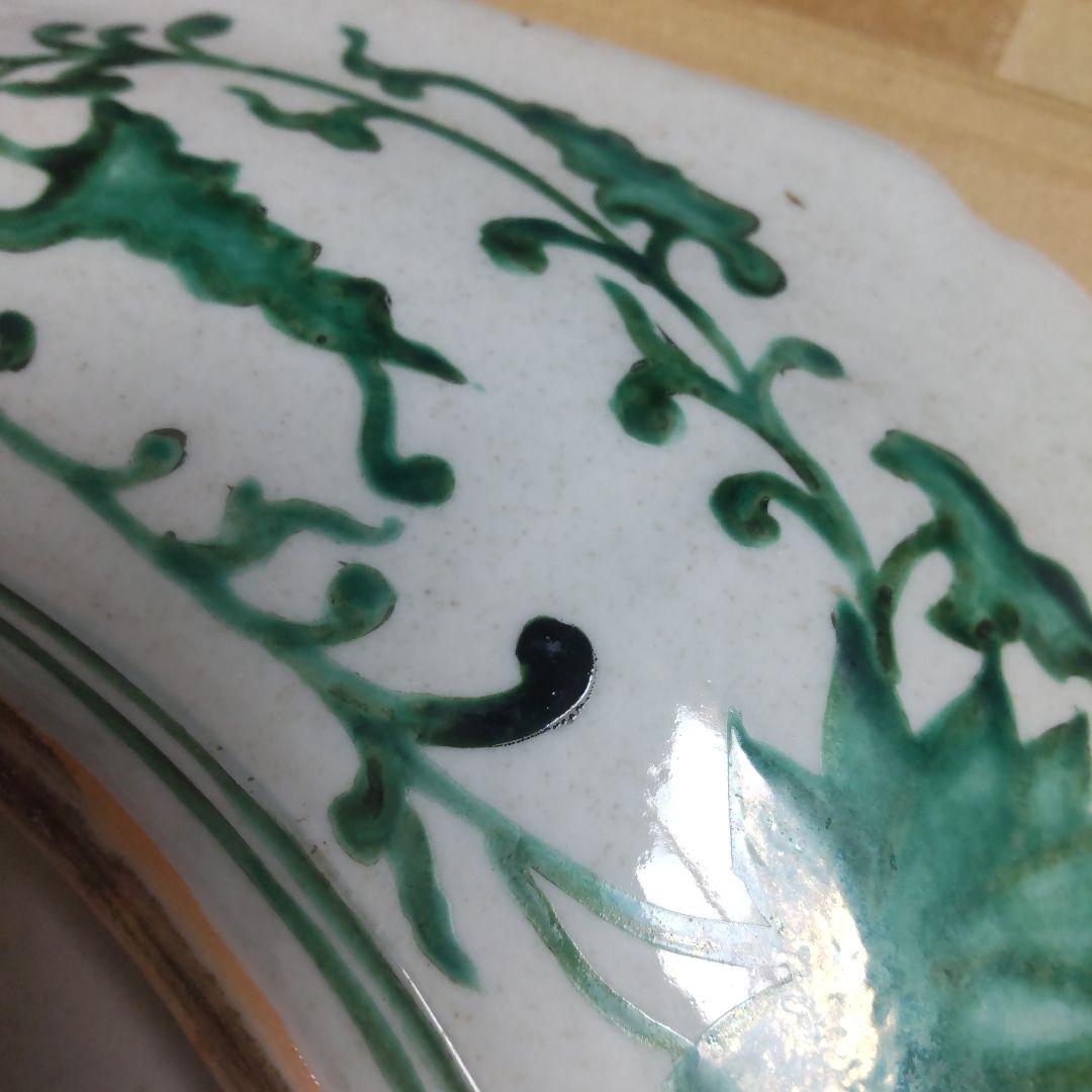 ！古九谷 様式九角大皿 青手！