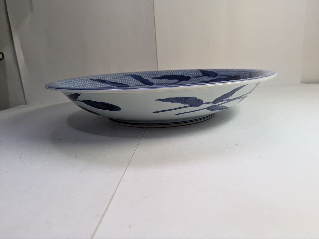 要さん専用　館林源右衛門窯、『染付粟鶉図大皿』、銘「源右衛門」有、皿立付、箱無