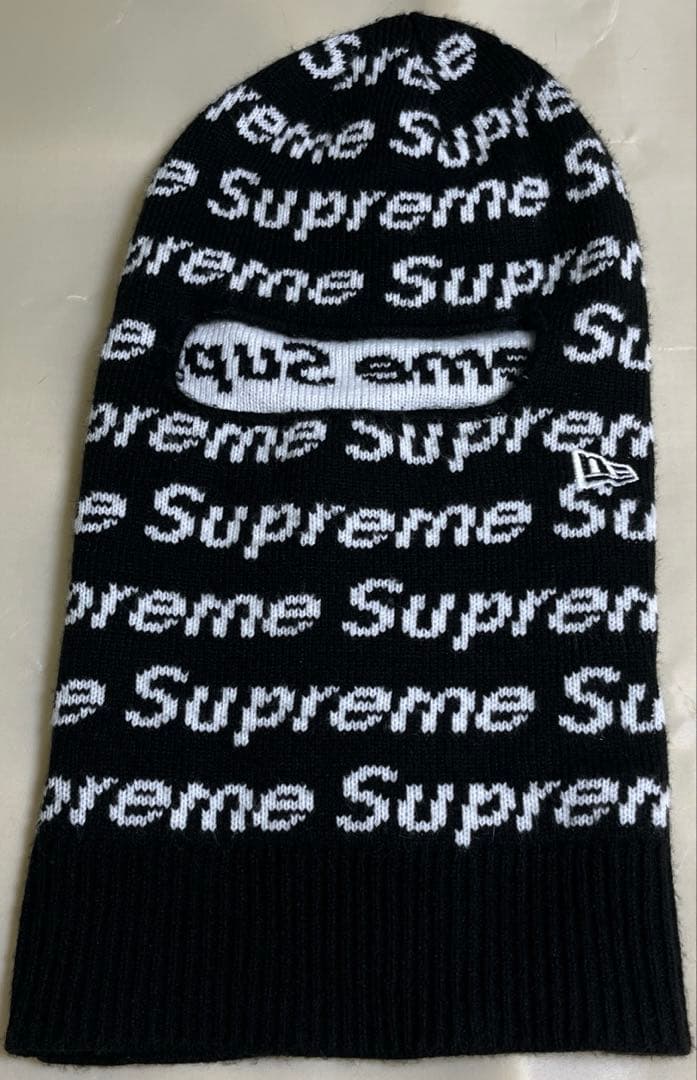 Supreme ロゴニット帽 ブラック/ホワイト