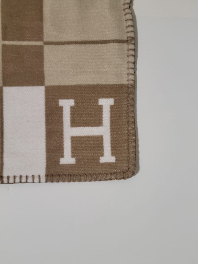 【ラスト1点】　エルメス　クッションカバー　キャメル　45×45　チェック