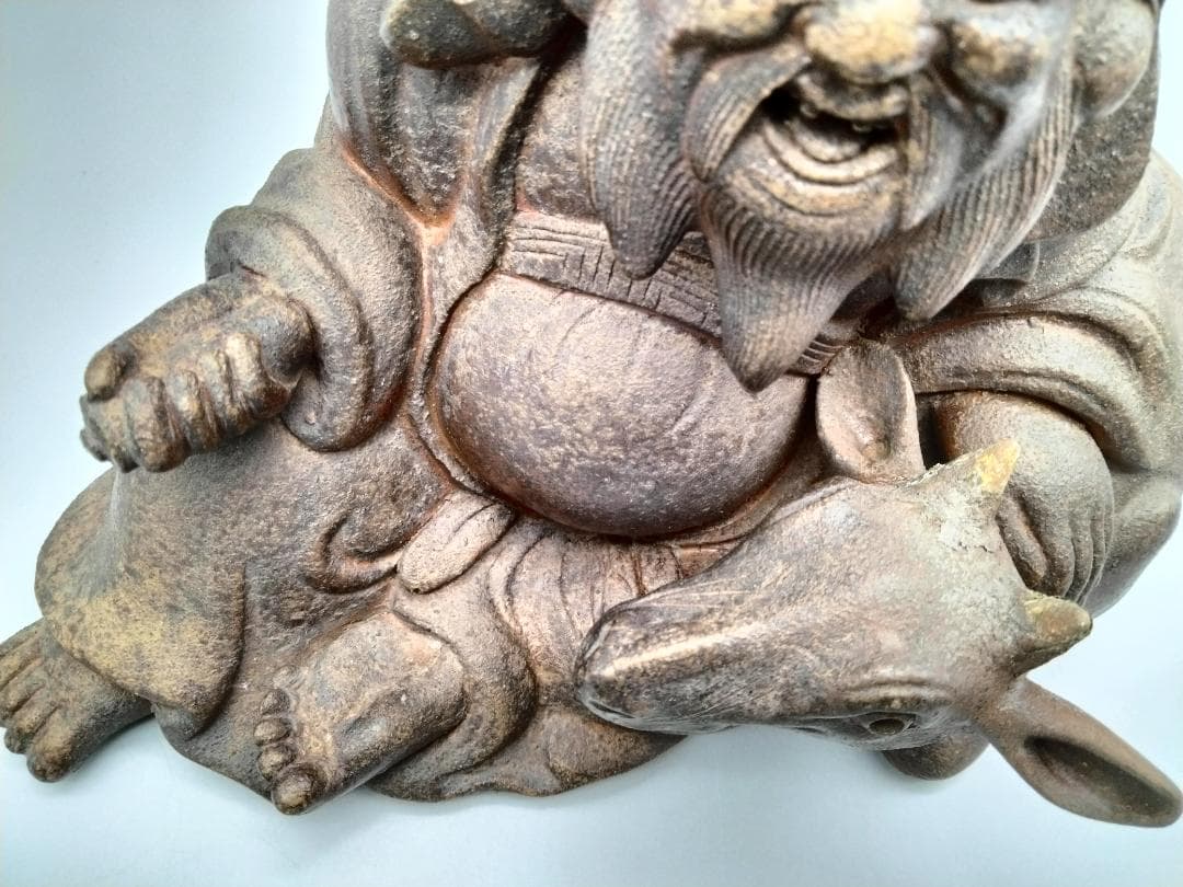 備前焼 古備前 備前国伊部村・木村盛治清近作 牛と寿老人 香炉仕立