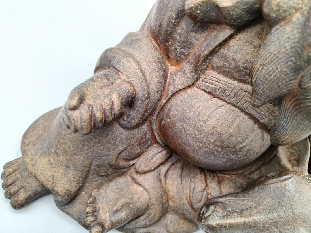 備前焼 古備前 備前国伊部村・木村盛治清近作 牛と寿老人 香炉仕立