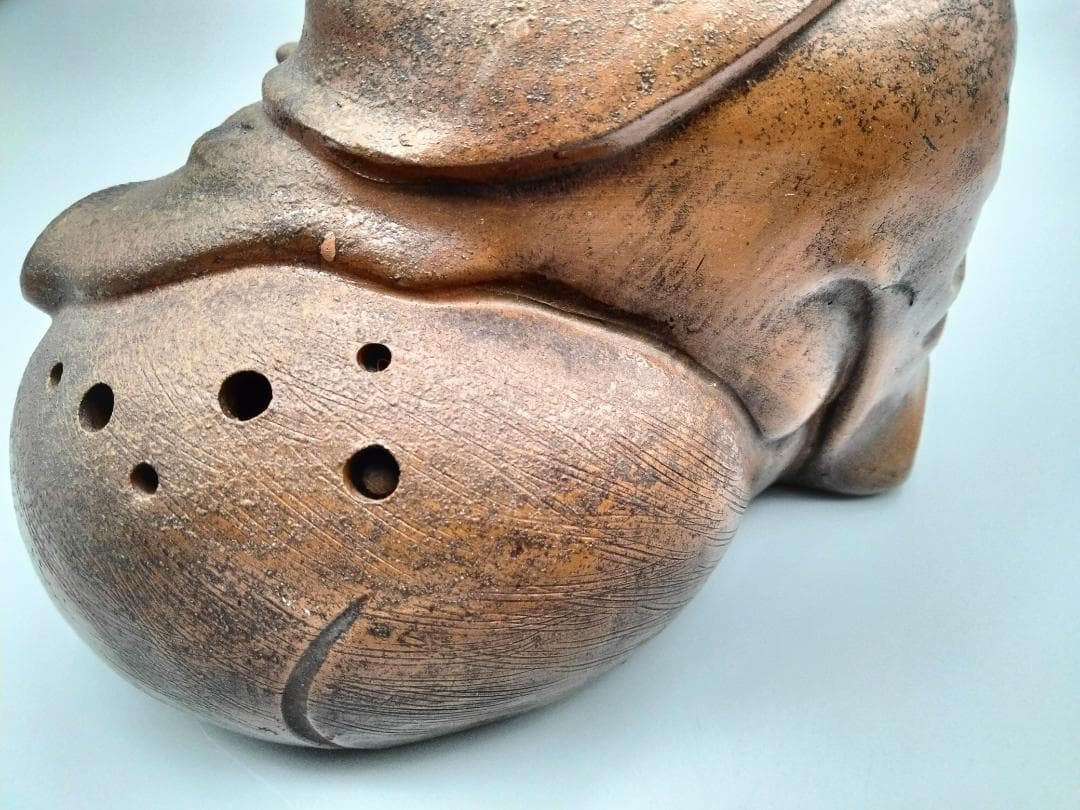 備前焼 古備前 備前国伊部村・木村盛治清近作 牛と寿老人 香炉仕立