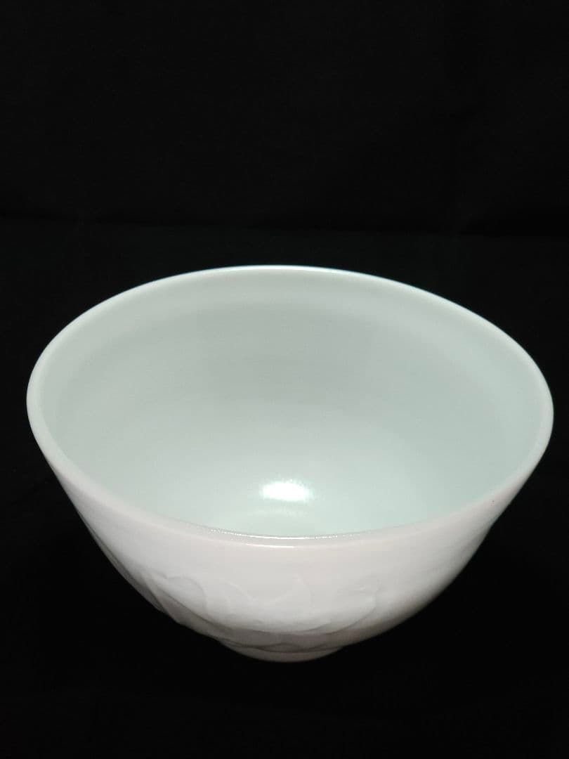 抹茶椀　森公男作　白磁笹百合紋椀 茶道具 茶碗