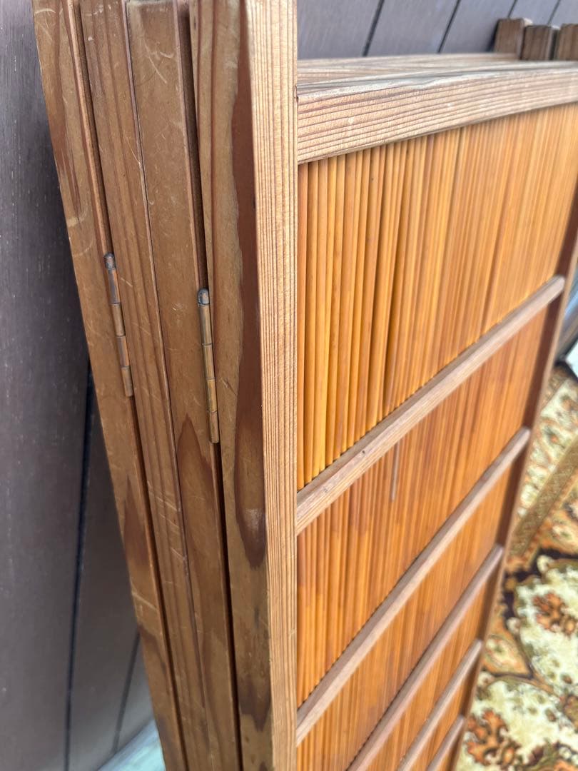 花寄屏風 4枚折 衝立 茶道具 パーテーション 目隠し インテリア 昭和レトロ