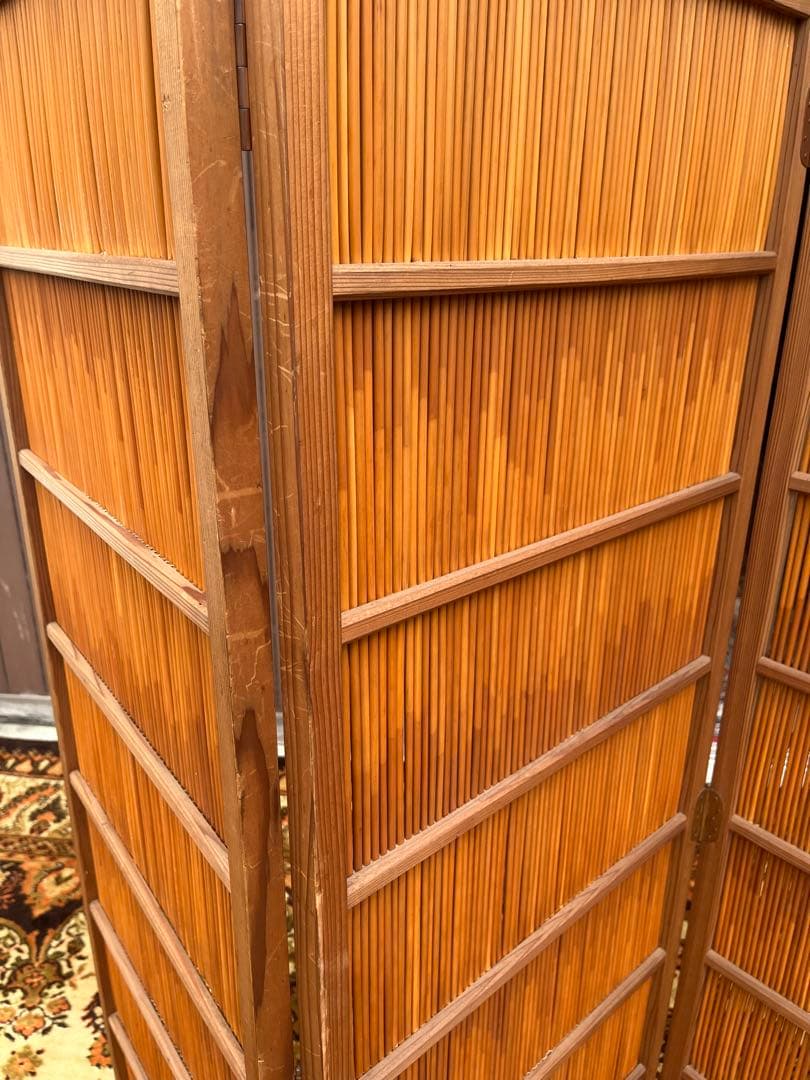 花寄屏風 4枚折 衝立 茶道具 パーテーション 目隠し インテリア 昭和レトロ