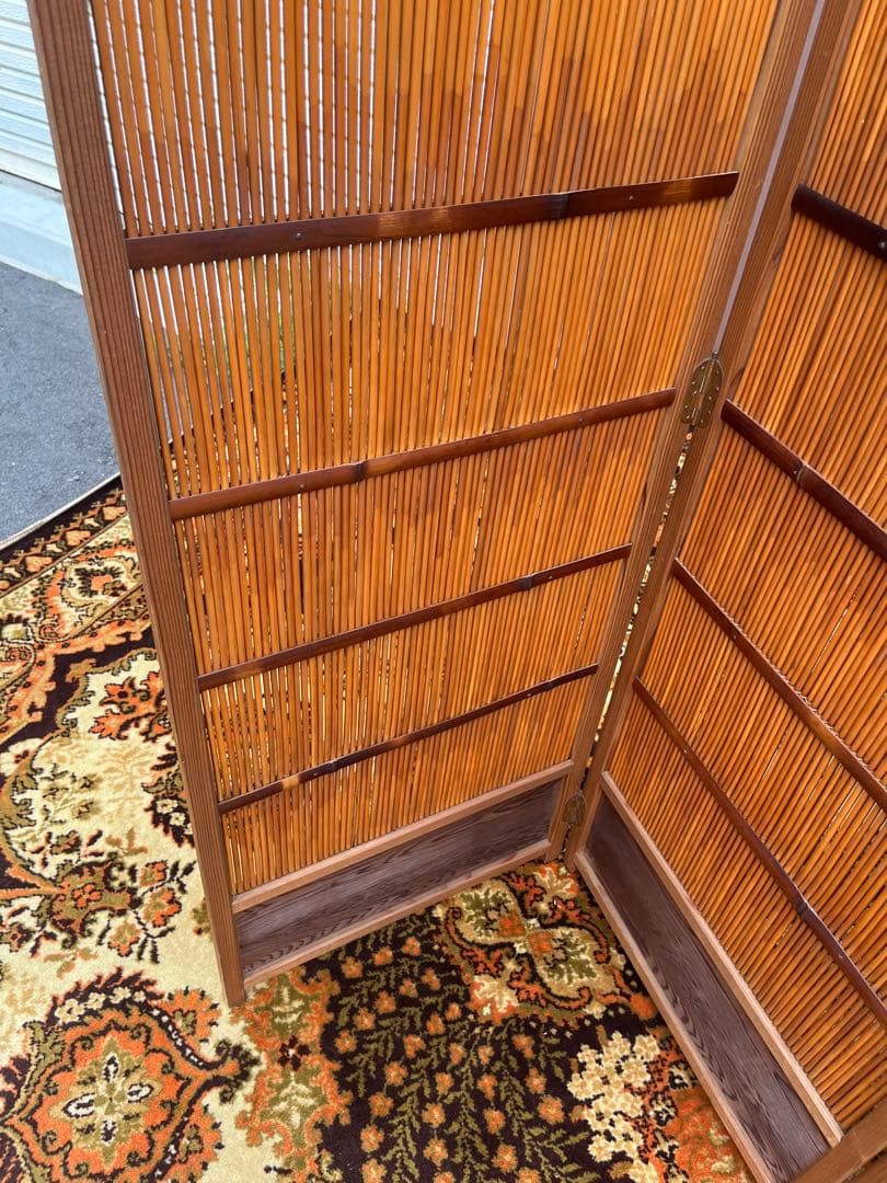 花寄屏風 4枚折 衝立 茶道具 パーテーション 目隠し インテリア 昭和レトロ