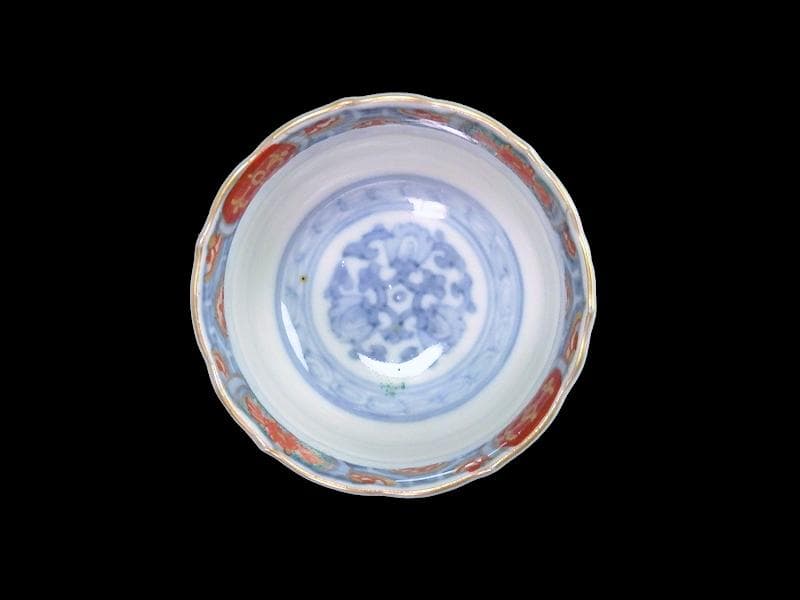 古伊万里　金襴手　瓔珞紋に松竹梅　獅子に青海波の図　猪口　E767AS-CRj