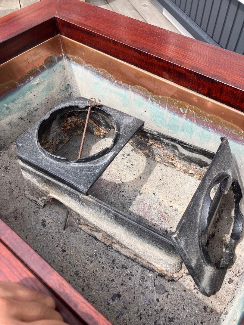 昭和レトロ 木製 長火鉢 3杯 引き出し収納付き 火鉢 五徳付き 囲炉裏 古家具